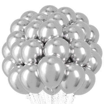 Voircoloria Metallic Silver Balloons, 66Pack 12Inch Chrome Silver Latex Party Balloons For Graduation, Wedding, Birthday, New Ye