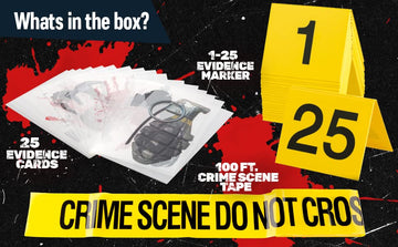 Halloween Crime Scene Decorations Kit, Crime Mystery Dinner Party Game Supplies, Includes Crime Scene Tape, 25 Yellow Evidence Markers, 25 Crime Object Cards
