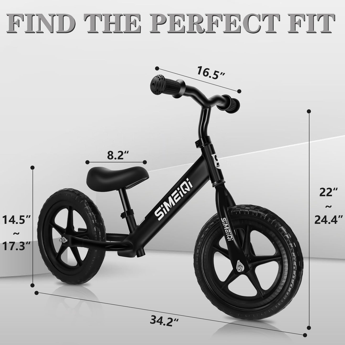 Simeiqi 12' Balance Bike For Boys Girls 2 3 4 5 Years Old No Pedal Walking Balance Training Sports Bicycle For Kids Toddlers Lightweight Adjustable Seat & Handlebar