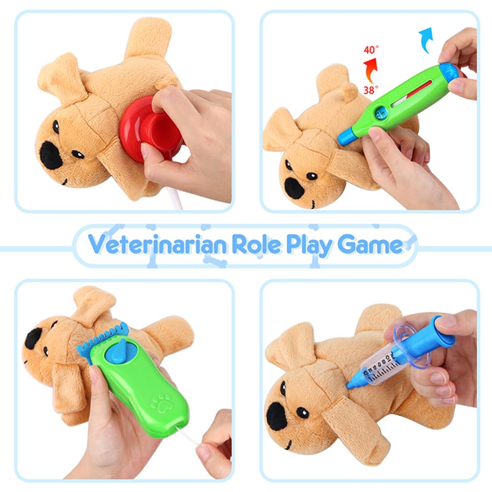 Deluxe Complete Vet Pet Care Play Set | Veterinarian Pretend Doctor Role Play Grooming Toy Kit with Plush Dog & Cat (34 Pcs)