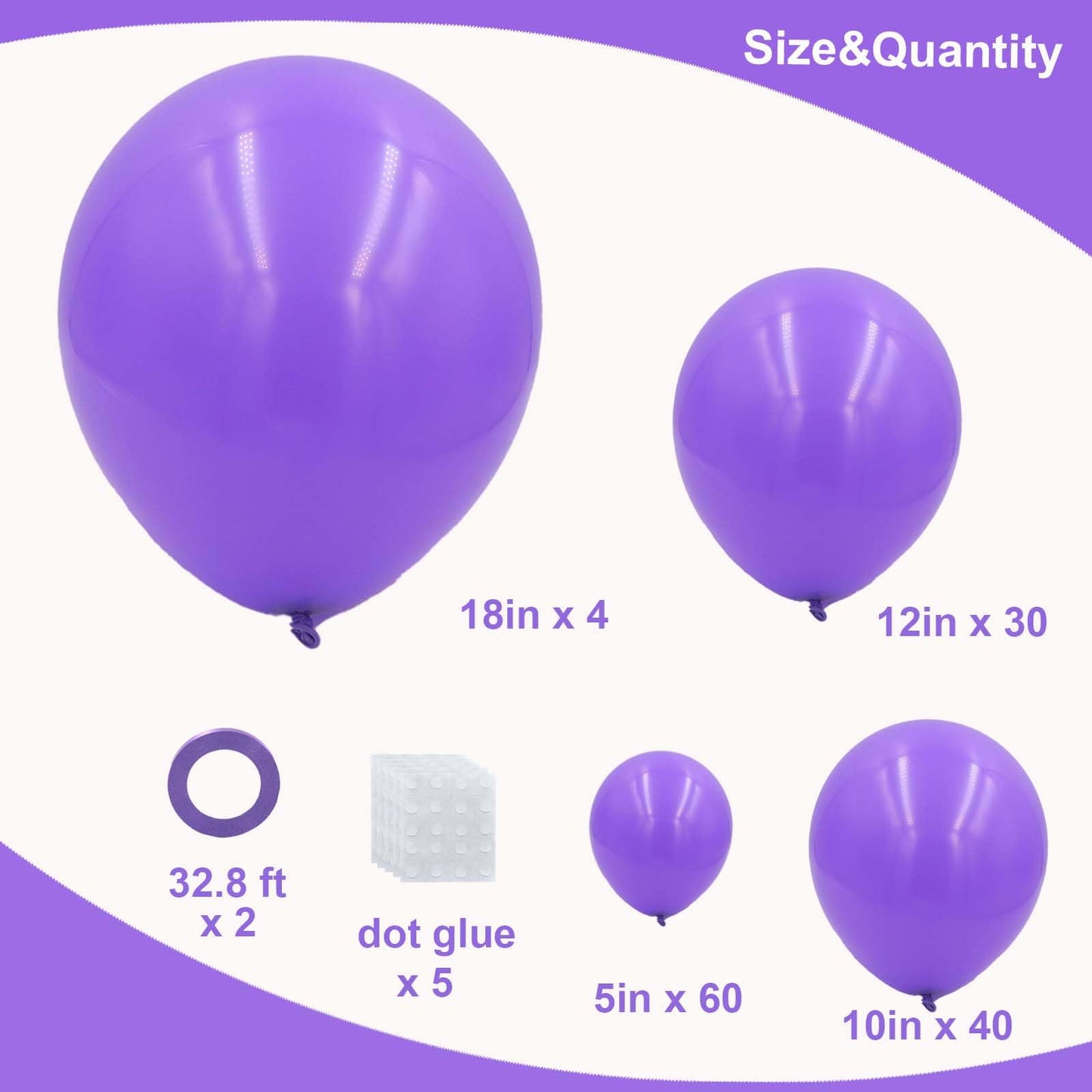 Purple Balloons In Different Sizes 5 10 12 18Inch-134Pcs Purple Balloons For Garland Arch