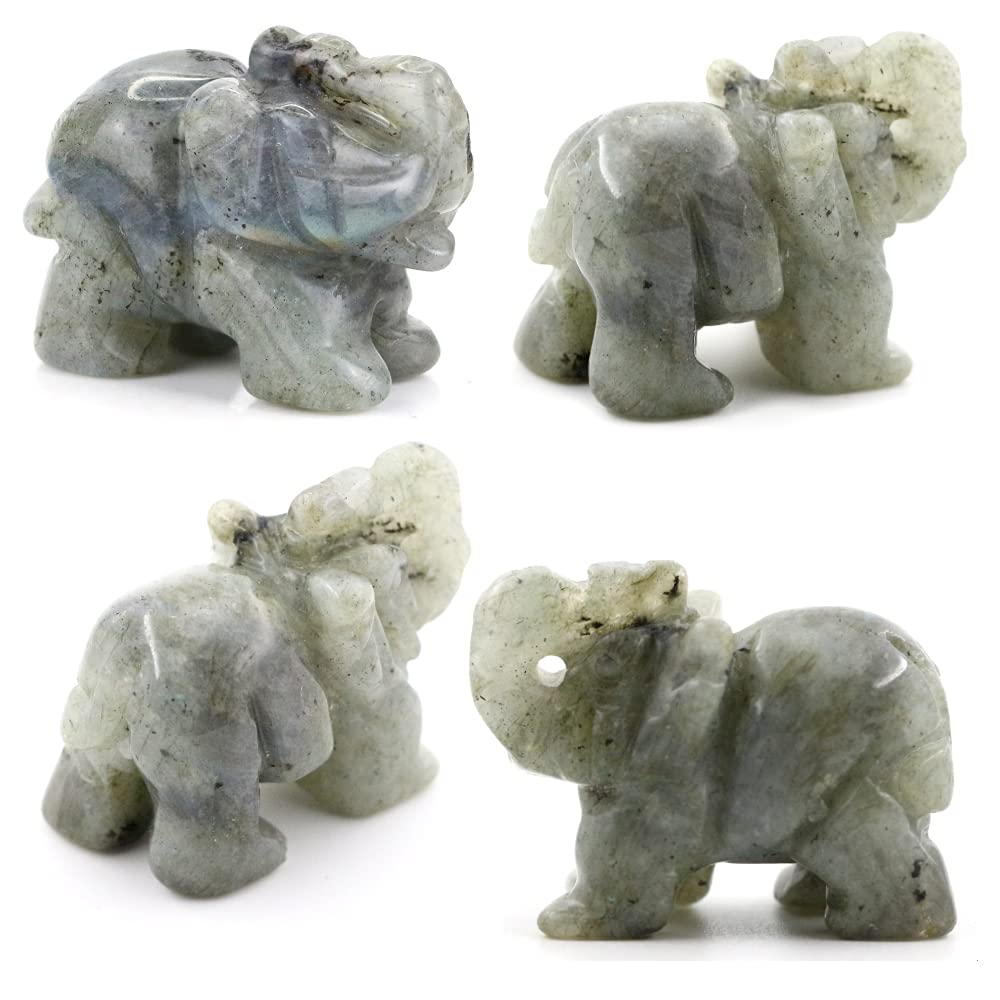Ouubuuy Labradorite Crystal Elephant Pocket Guardian Figurine Elephant Statue 1.5 Inch For Healing Reiki Spiritual Gift Cute Meditation Office Room Desk Decor