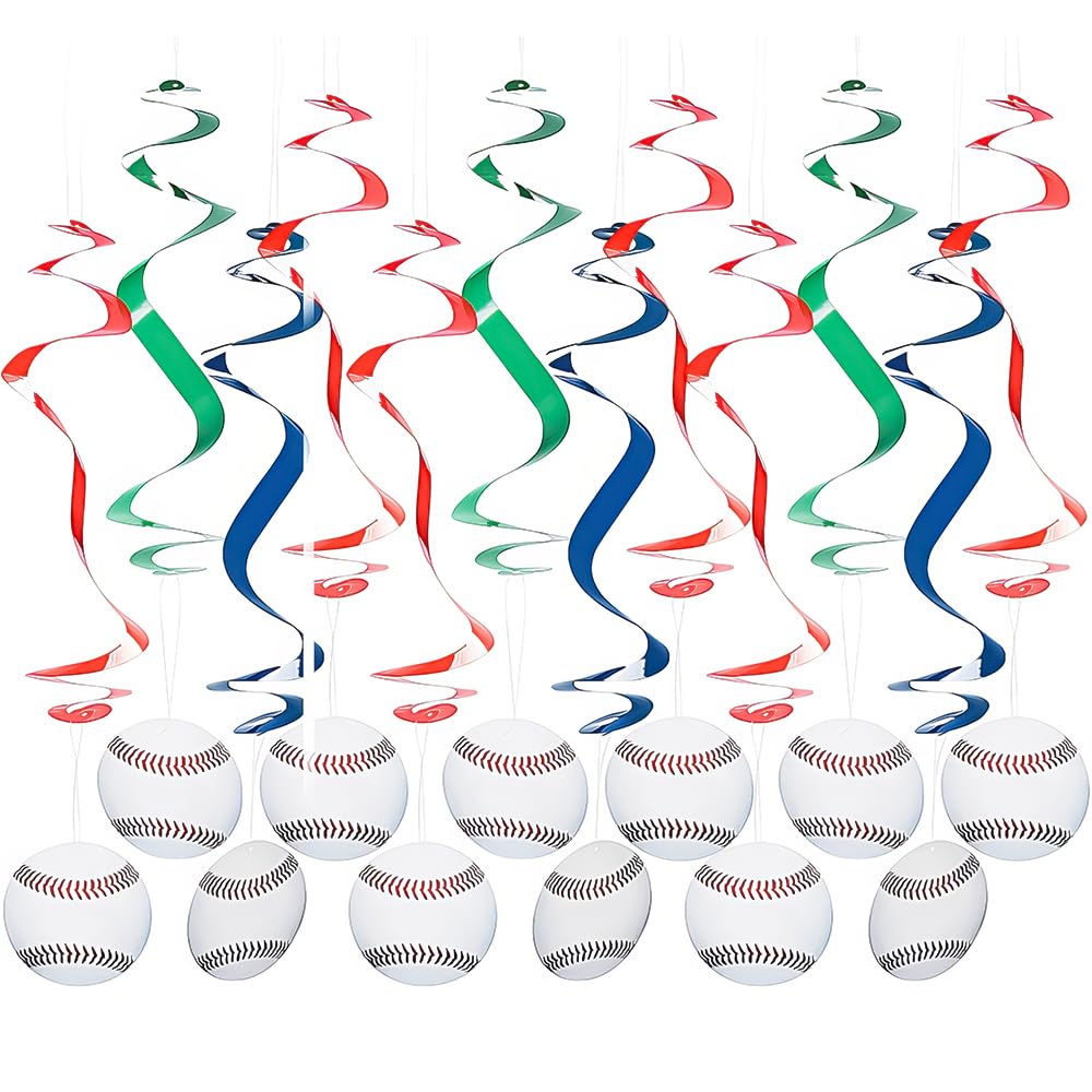 Fun Express  Baseball Dangling Swirls for Party  Party Decor  Hanging Decor  Spirals & Swirls  Party  12 Pieces