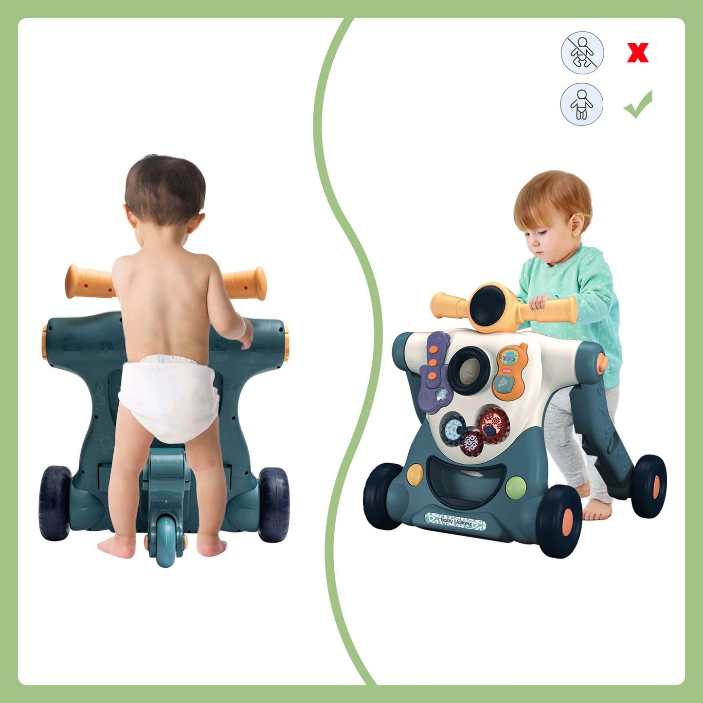 Baby Sit-To-Stand Learning Walker, 3 In 1 Baby Walker For Boys Girls Toddlers, Educational Baby Push Walkers With Entertainment