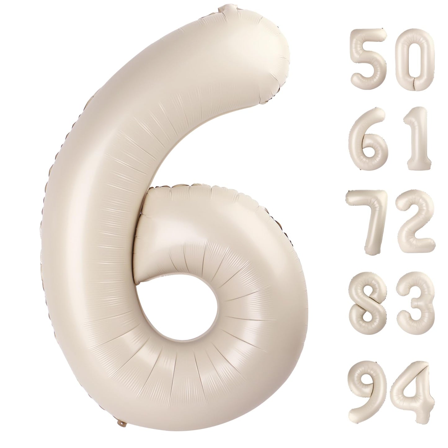Cream White 6 Balloon, Number Balloons 40 Inch, 6Th Balloons For Birthday Decorations, Cream White Party Supplies 6 Birthday Bal