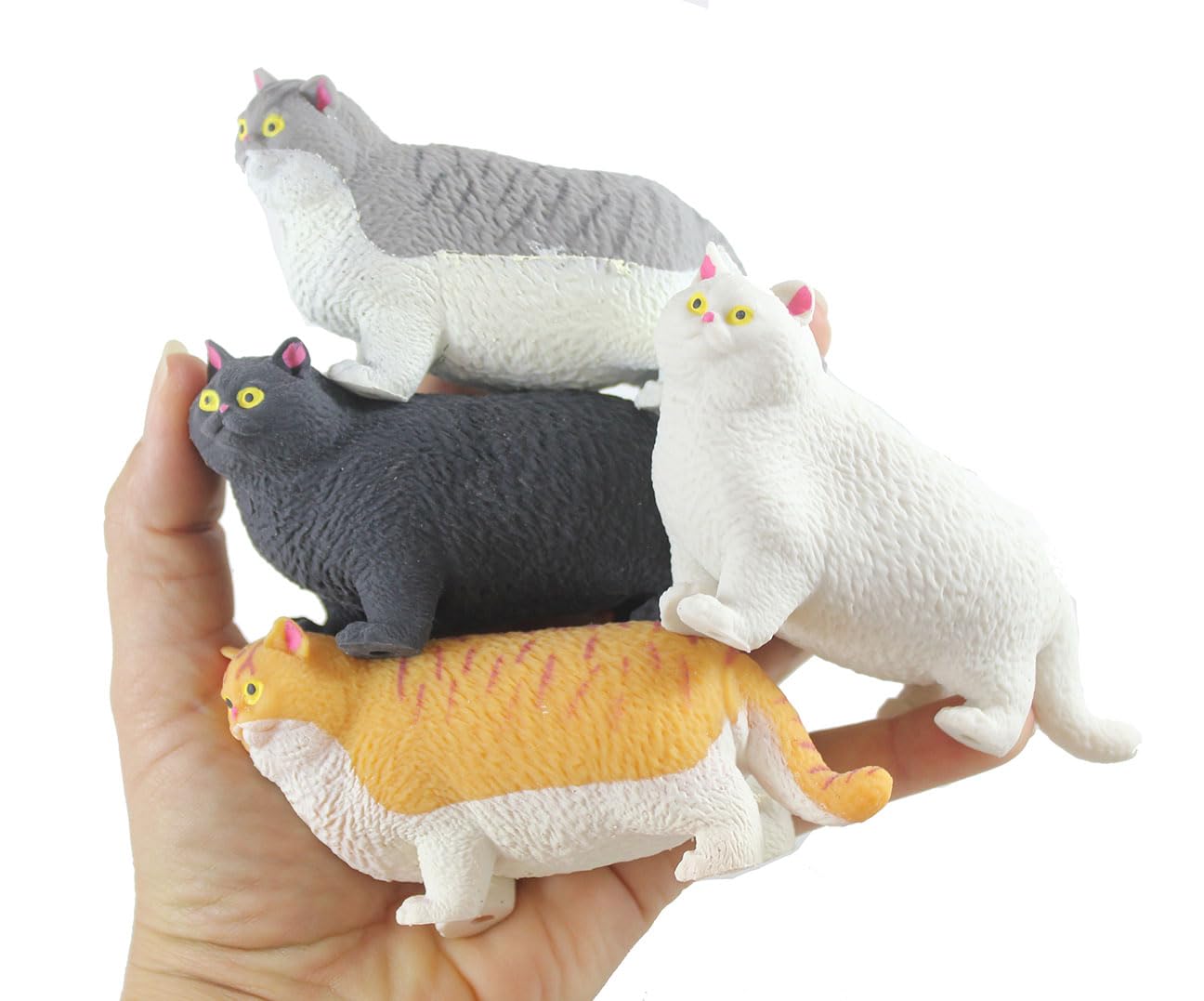 4 Fat Stretchy Cat Crushed Bead Sand Filled - Kitty Lover Sensory Fidget Toy Weighted (4 Fat Cats (All 4 Colors))