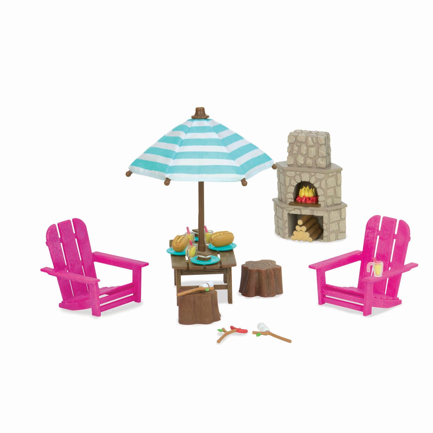 Li'l Woodzeez Toy Patio Set - Multicolor Doll Furniture - Small Plastic Playhouse Accessories - Model 6170Z for Kids 3 Years+