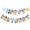 Chiisong Blue Dog Birthday Party Supplies, Blue and Orange Banner Dog Happy Birthday Banner Party Decorations for Decoration Cen