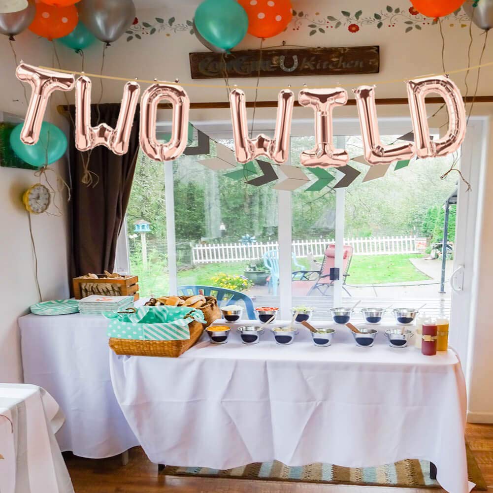 Safari Two Wild Birthday Party Decorations, Rose Gold Two Wild Balloons Banner For Boy Or Girl Jungle Safari 2Nd Birthday Party