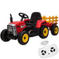 Kids Battery Powered Electric Tractor With Parent Remote Control & Trailer, Toddler 12V Ride On Toy With Dual Motors /2+1 Gear Shift/ 7-Led Lights/Usb & Music Player,Red,25W/Treaded Tires