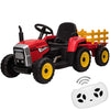 Kids Battery Powered Electric Tractor With Parent Remote Control & Trailer, Toddler 12V Ride On Toy With Dual Motors /2+1 Gear Shift/ 7-Led Lights/Usb & Music Player,Red,25W/Treaded Tires