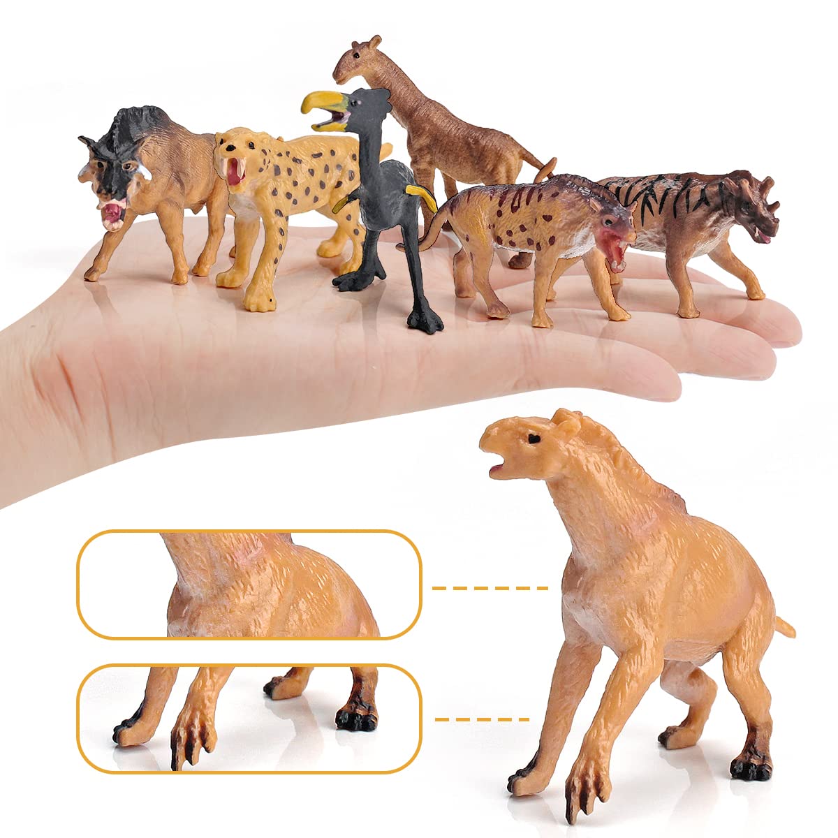 Bretoyin Mini Prehistoric Mammals Animals Toys Set 12Pcs Animal Figures Wildlife Figurines Woolly Mammoth Saber-Toothed Tiger Mo