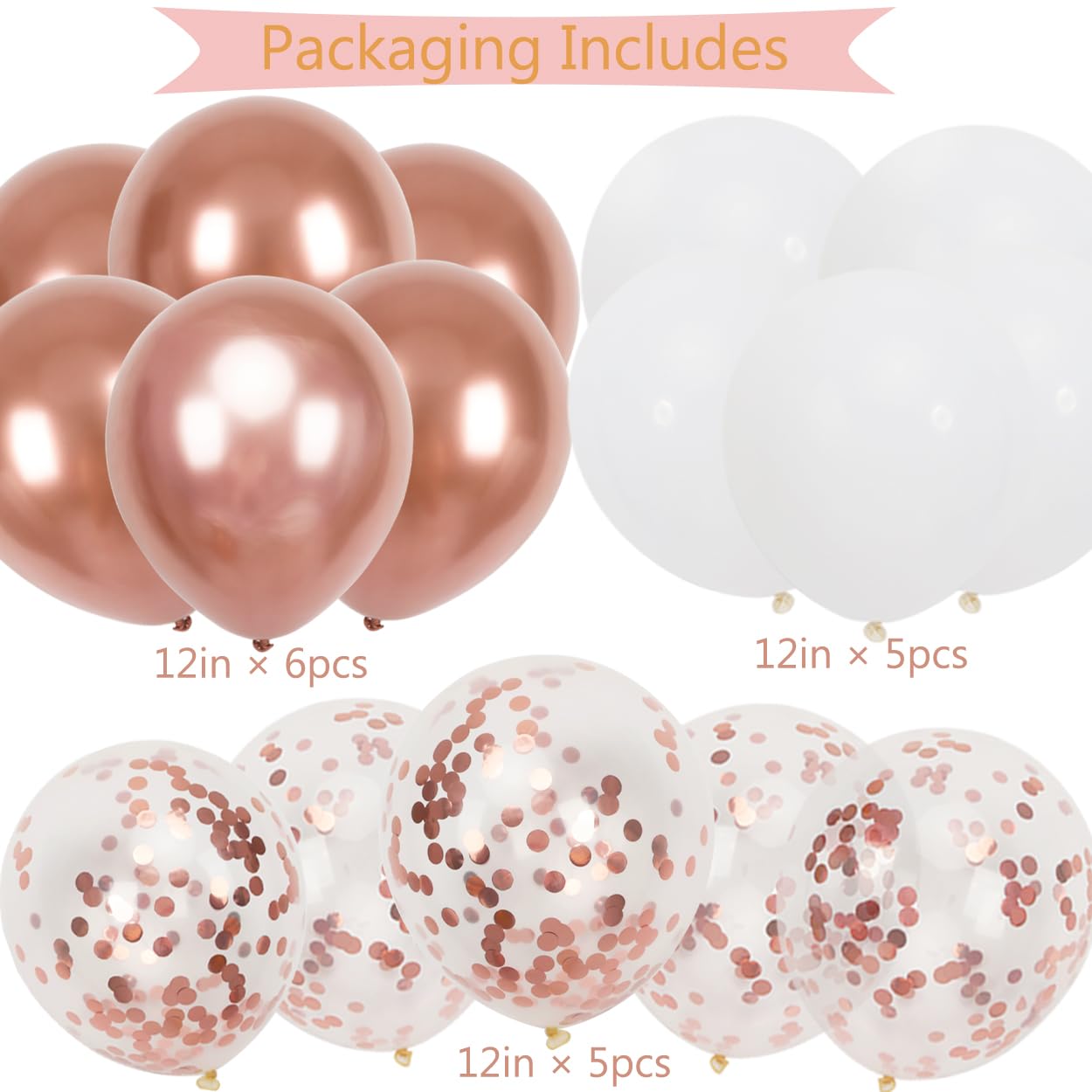 Happy Birthday Banner, Rose Gold Birthday Decoration, 16 Pcs 12 Inch Happy Birthday Balloons With 2 Ribbons For Girl And Women B