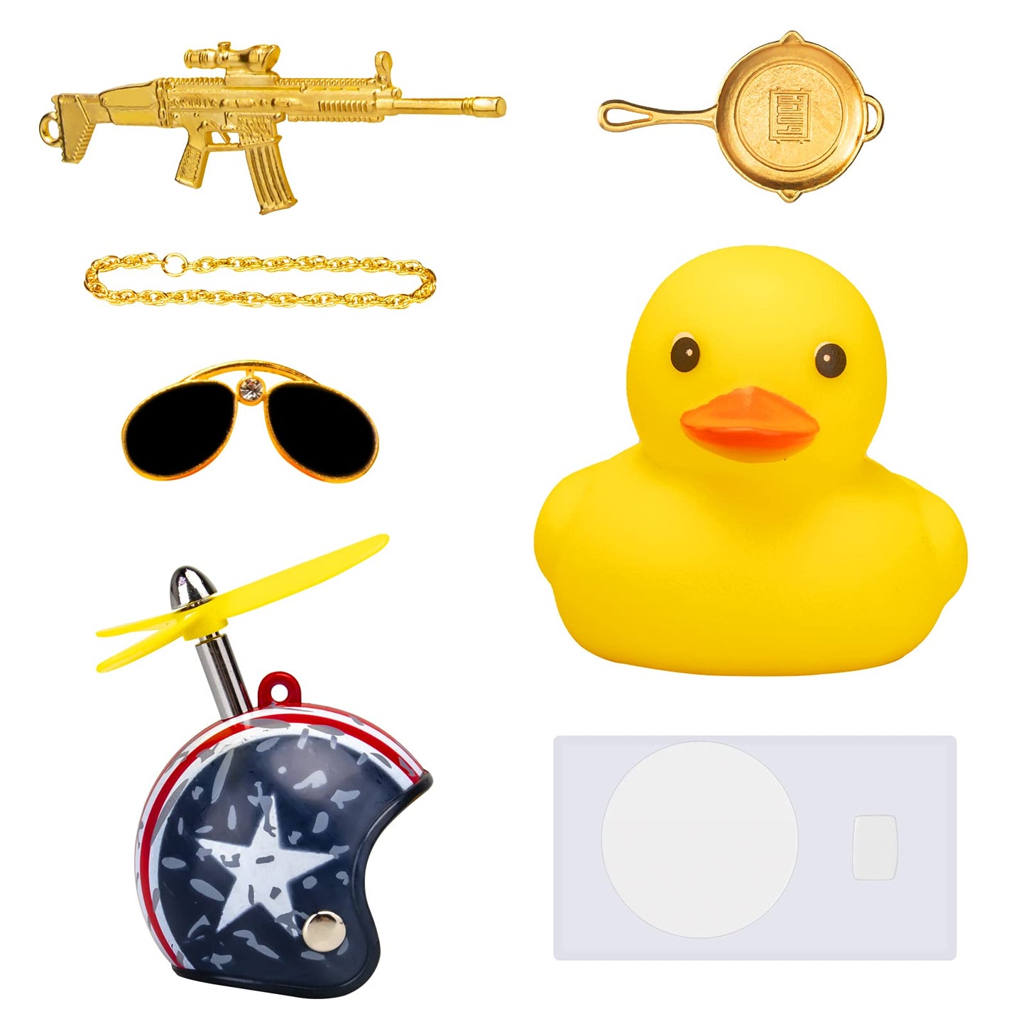 Wonuu Rubber Duck Car Ornaments Cool Yellow Duck Car Dashboard Decorations Squeaky Glasses Duck With Propeller Helmet For Car Ccessories Dashboard (Z-Pan-Stars&Stripes)