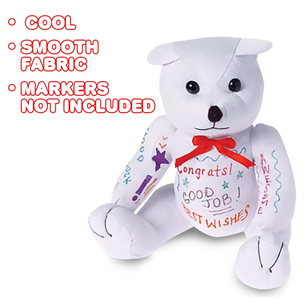 Artcreativity Plush Autograph Teddy Bear, 1 Piece, Graduation Autograph Stuffed Animal, 11 Inch Stuffed Toy With White Smooth Fa