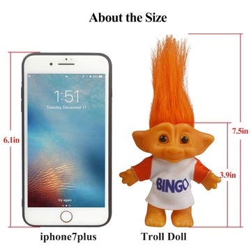 Vintage Troll Dolls, Lucky Doll Chromatic Adorable For Collections, School Project, Arts And Crafts, Party Favors - 7.5' Tall(Include The Length Of Hair) (Orange)