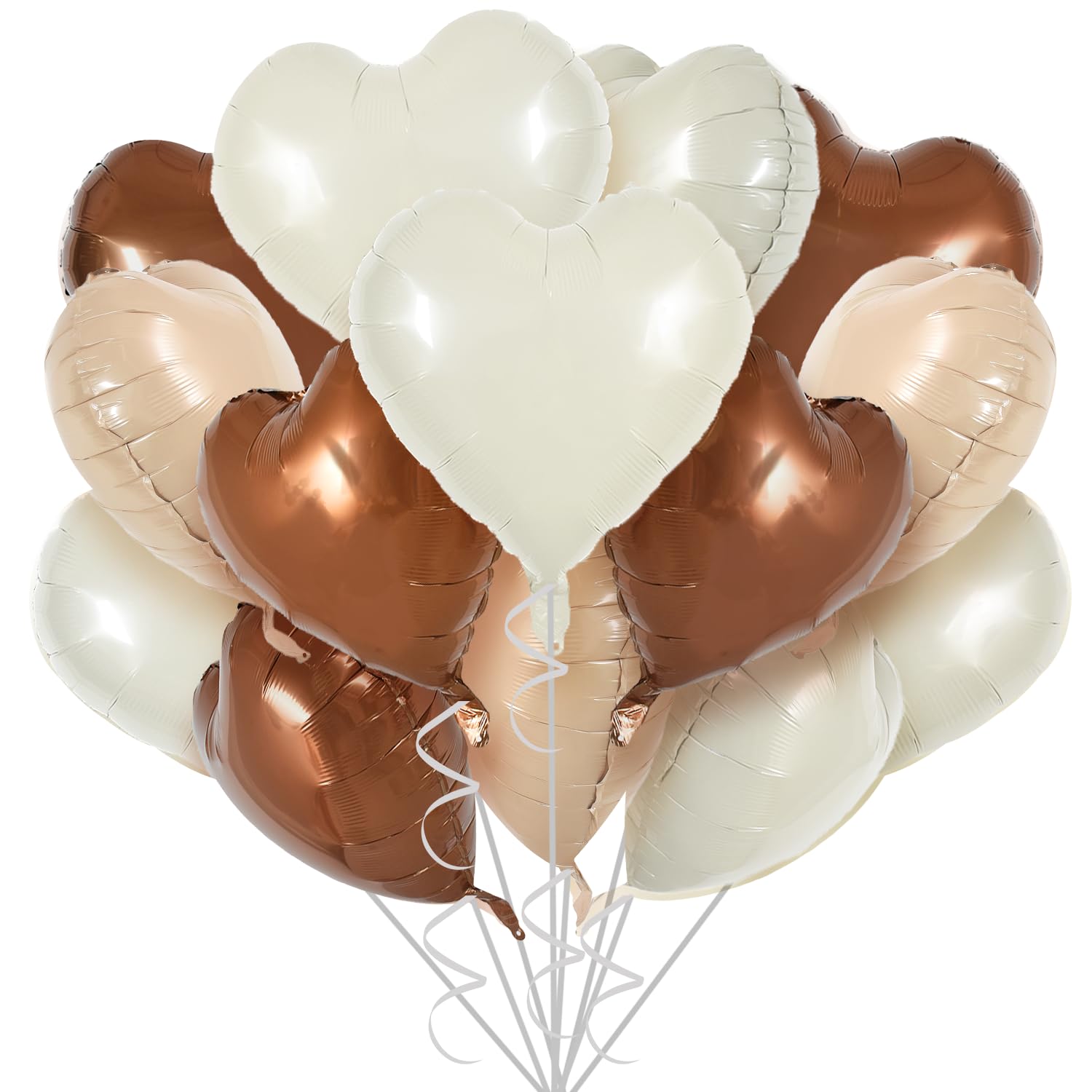 TONIFUL 30Pcs 18 Inch Cream White Heart Balloons Light Brown Coffee Heart Shape Foil Balloons Decoration for Birthday Valentine