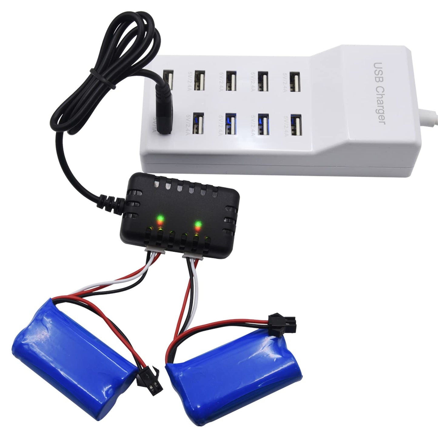 Blomiky 2-in-1 2S 7.4V 1000mA Li-ion/Li-po Battery Balance Charger Cable for RC Boat Airplane Helicopter Trucks Cars 2S Lipo Bat