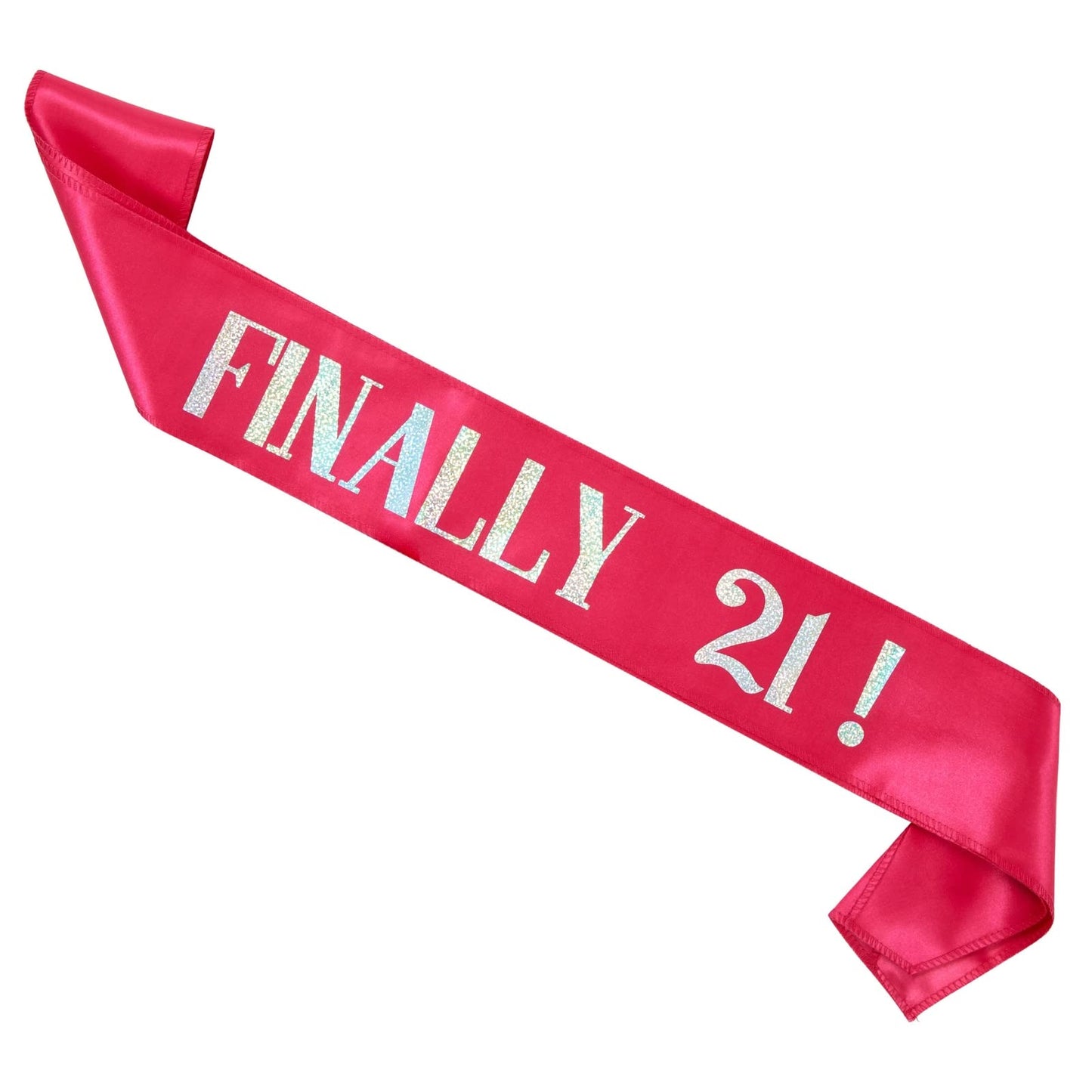 21st Birthday Sash and Crown Set for Her, Finally 21 Hot Pink Reflective Sash, Rhinestone Tiara, and 21st Birthday Decorations