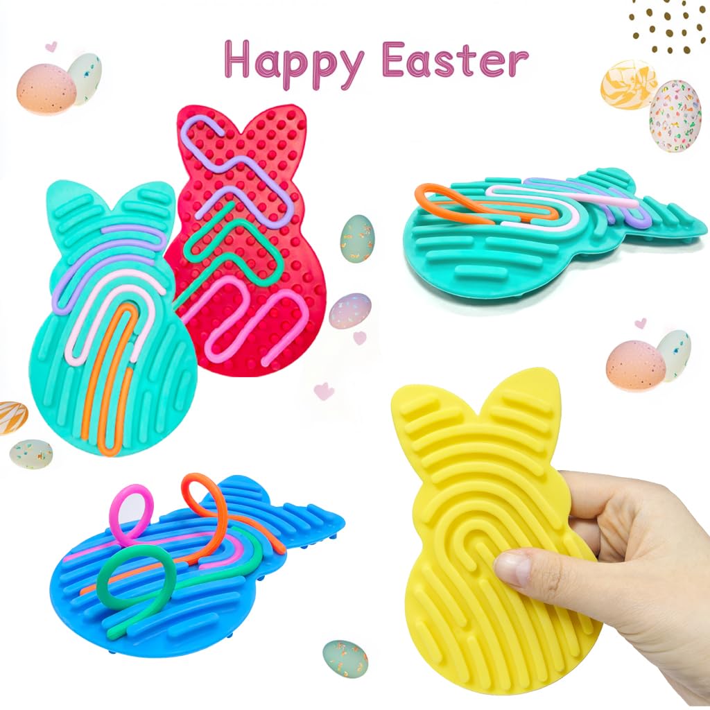 4 Pcs Easter Bunny Sensory Activity Board Toys Double-Side Silicone Fidget Toy For Kids Boys Girls Calming For Anxiety Easter Ba