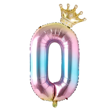 0 Number Balloon Rainbow 40 Inch Big Foil Crown Helium 0Th Balloons For 0 Year Old Boy Girl Birthday Party Decorations Wedding A