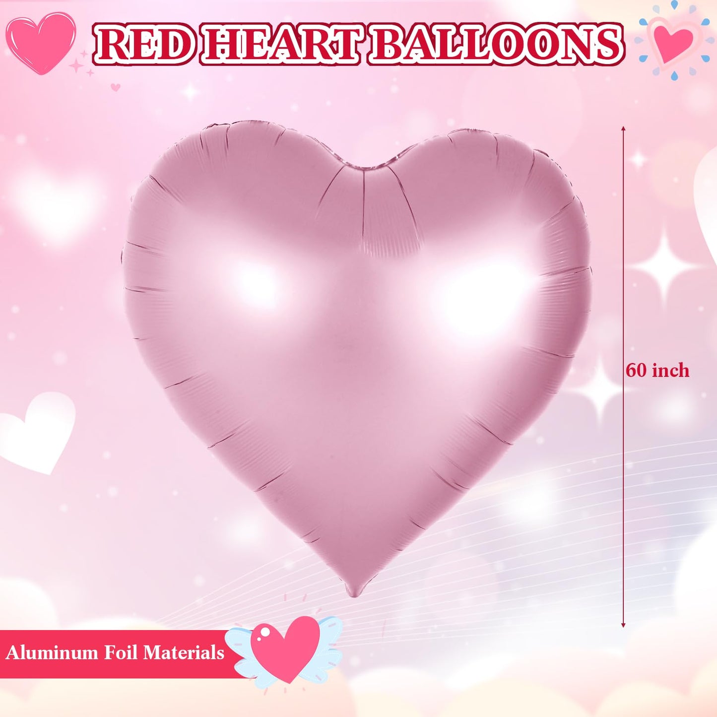 MiniInflat 60 Inch Pink Heart Shaped Foil Balloon - Aluminum Wedding Engagement Baby Shower Party Decoration, Model SIR-MiniInflat-2337