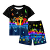 Ajajvoe Boys Girls Shirt Pant Set Kids Summer Clothing Set Novelty Tshirt Pants Kids Music Party Birthday Outfits Black