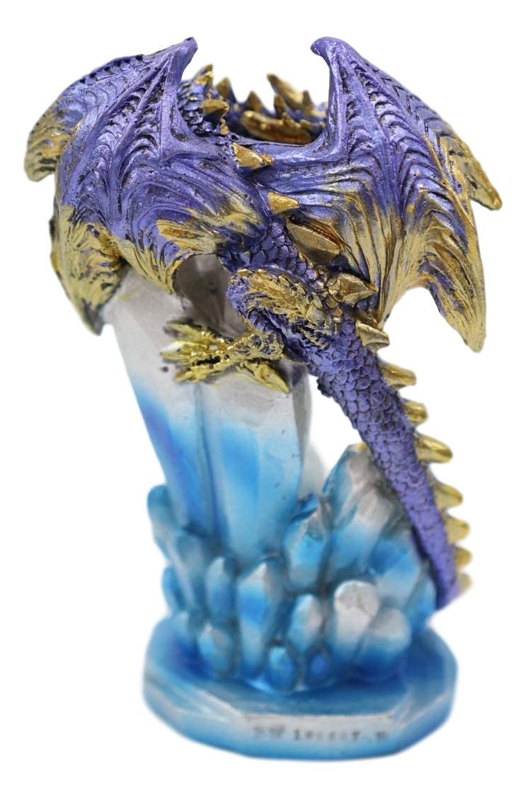 Ebros 6.25' Tall Purple And Gold Cosmic Galaxy Dragon On Blue Crystal Stalactite Rock Statue With Led Night Light Feature As Dungeons And Dragons Fantasy Decor Accent Figurine