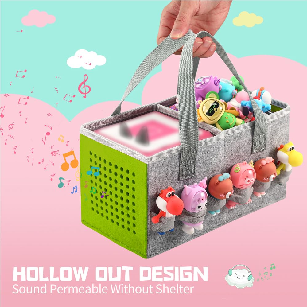 Seracle Travel Felt Bag for Toniebox Starter Set & Figurines - Gray & Green Carrying Case