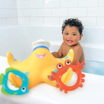 Nuby Floating Purple Octopus With 3 Hoopla Rings And Nuby Starfish Ring Toss Bath Toy With 3 Toss Rings