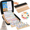 Double 12 Mexican Train Dominoes Set With 8 Wooden Racks & 91 Number Tiles Portable Travel Board Game For Kids And Adults Family