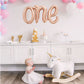 Toniful Rose Gold One Balloons Banner, 42*16 Inch Mylar Foil Script,Cursive Letter One Sign Banner Balloon Bunting Reusable Ecof