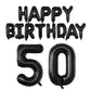 Happy Birthday Balloon Banner 40 Inch 50 Balloon Number 16 Inch Happy Birthday Letters Balloons Black Foil Mylar Balloons For Wo