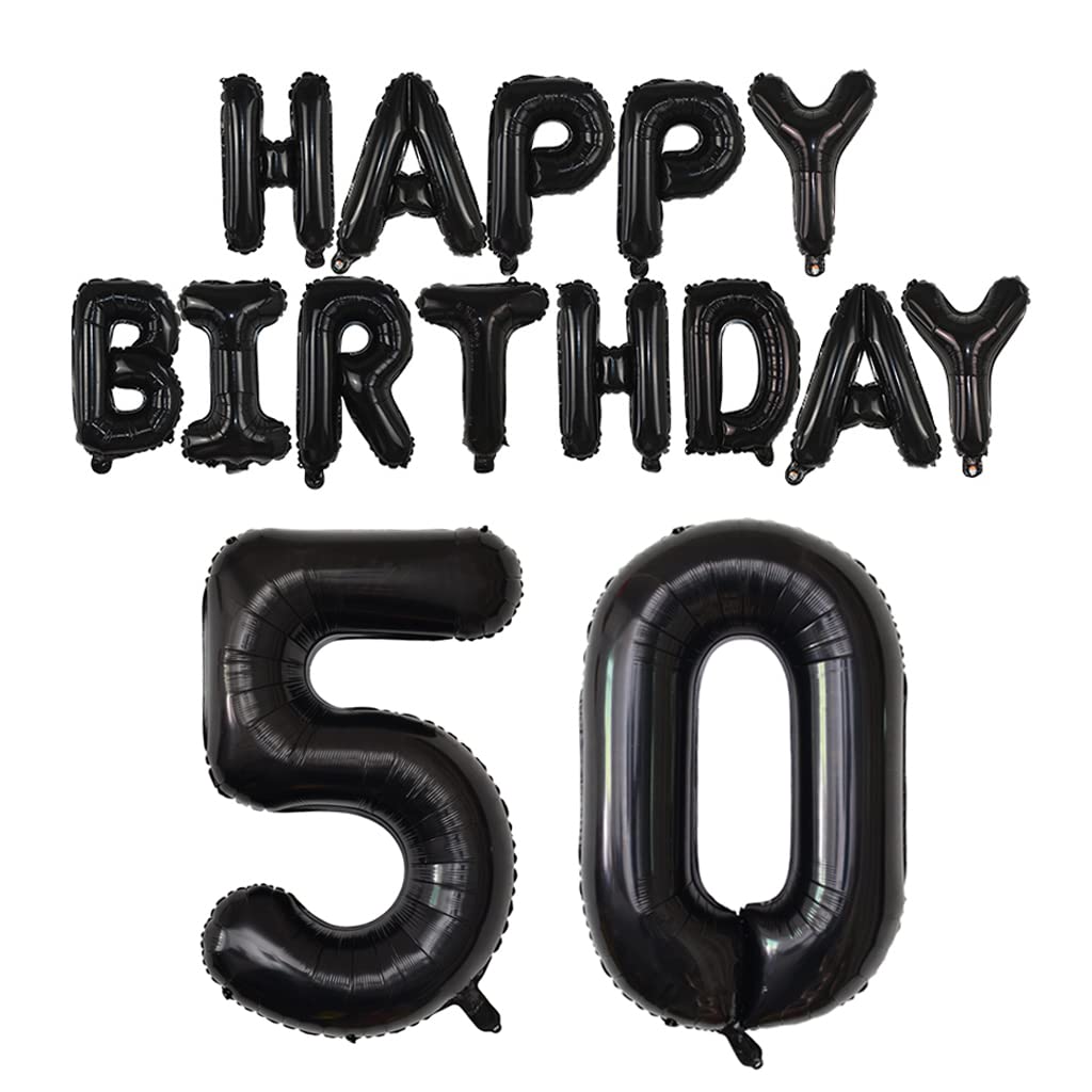 Happy Birthday Balloon Banner 40 Inch 50 Balloon Number 16 Inch Happy Birthday Letters Balloons Black Foil Mylar Balloons For Wo