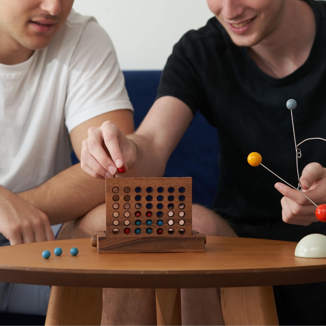 Wooden 4 in-Row Game (Travel Set) | Wood Connect Line Game Traditional Family Board Games | Strategy Game | Classic Table Game enhanced Handmade Unique Gift & Table Accent