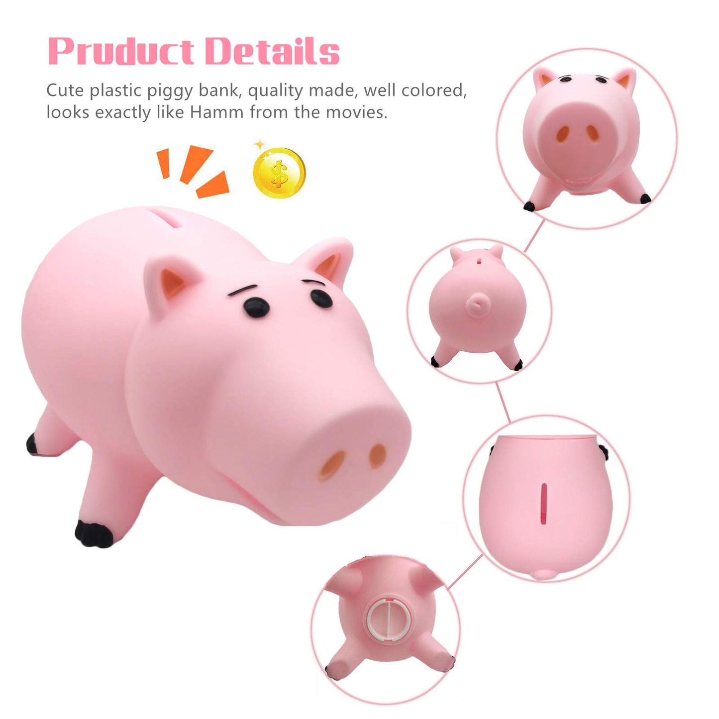 Hamm Piggy Bank Cute Pink Pig Money Box Plastic Saving Coin Box With Color Package Money Bank Great Gift Toy For Kid Children Girls Boys