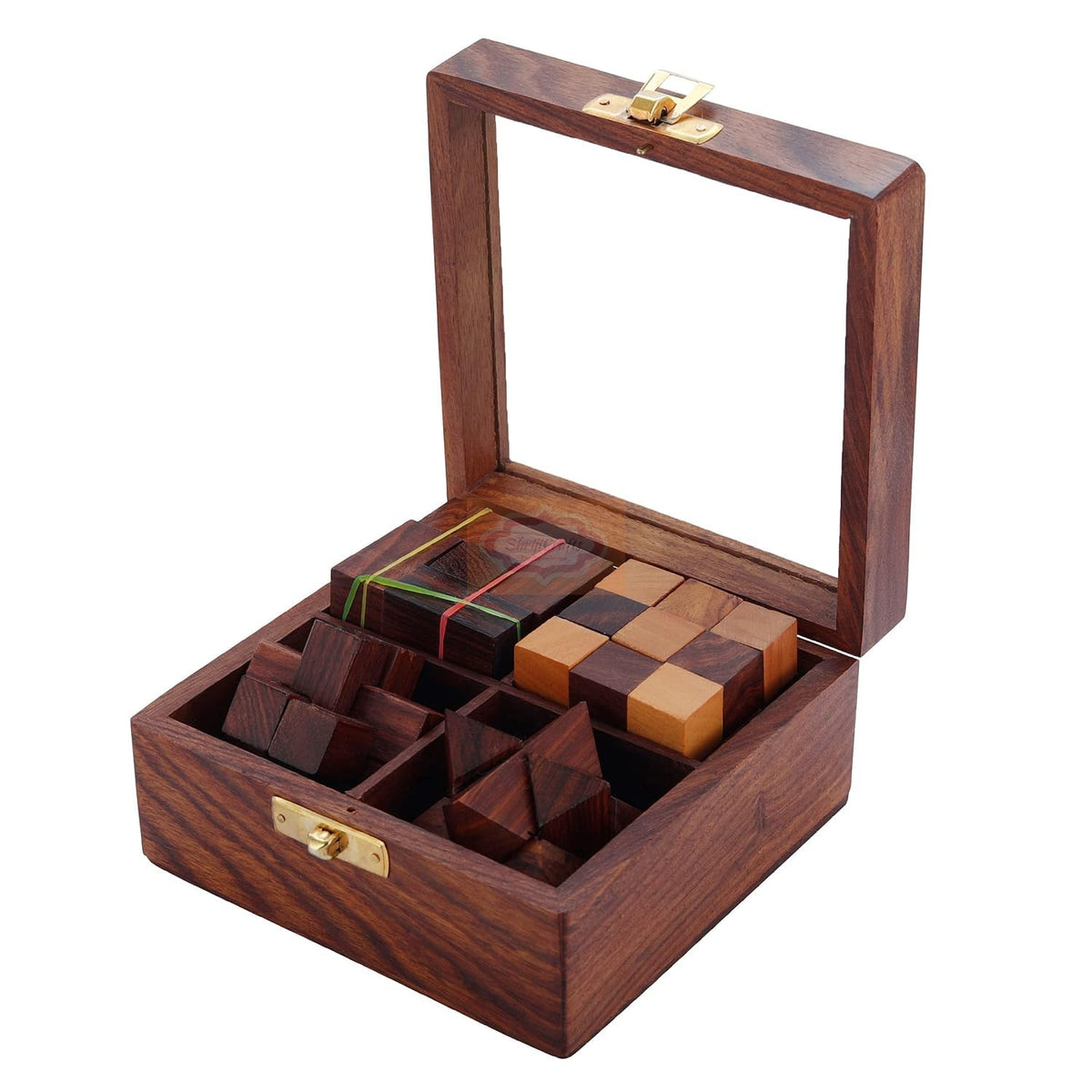 Luckymorden 4inOne Wooden Puzzle Games Set 3D Puzzles Brain Teaser Game for Kids and Adults