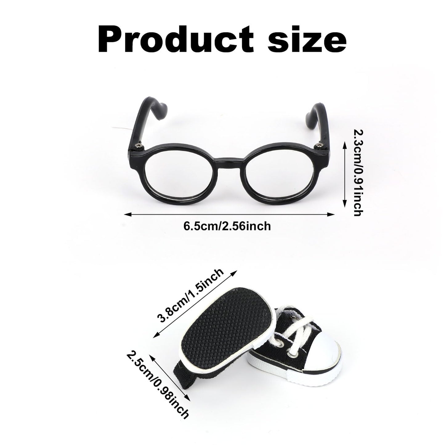 Mikovivi 2Pcs 17Cm Doll Shoes & Glasses, Fashion Mini Lace-Up Canvas Casual Sneakers & Eyeglasses Cute Doll Outfit Accessories (
