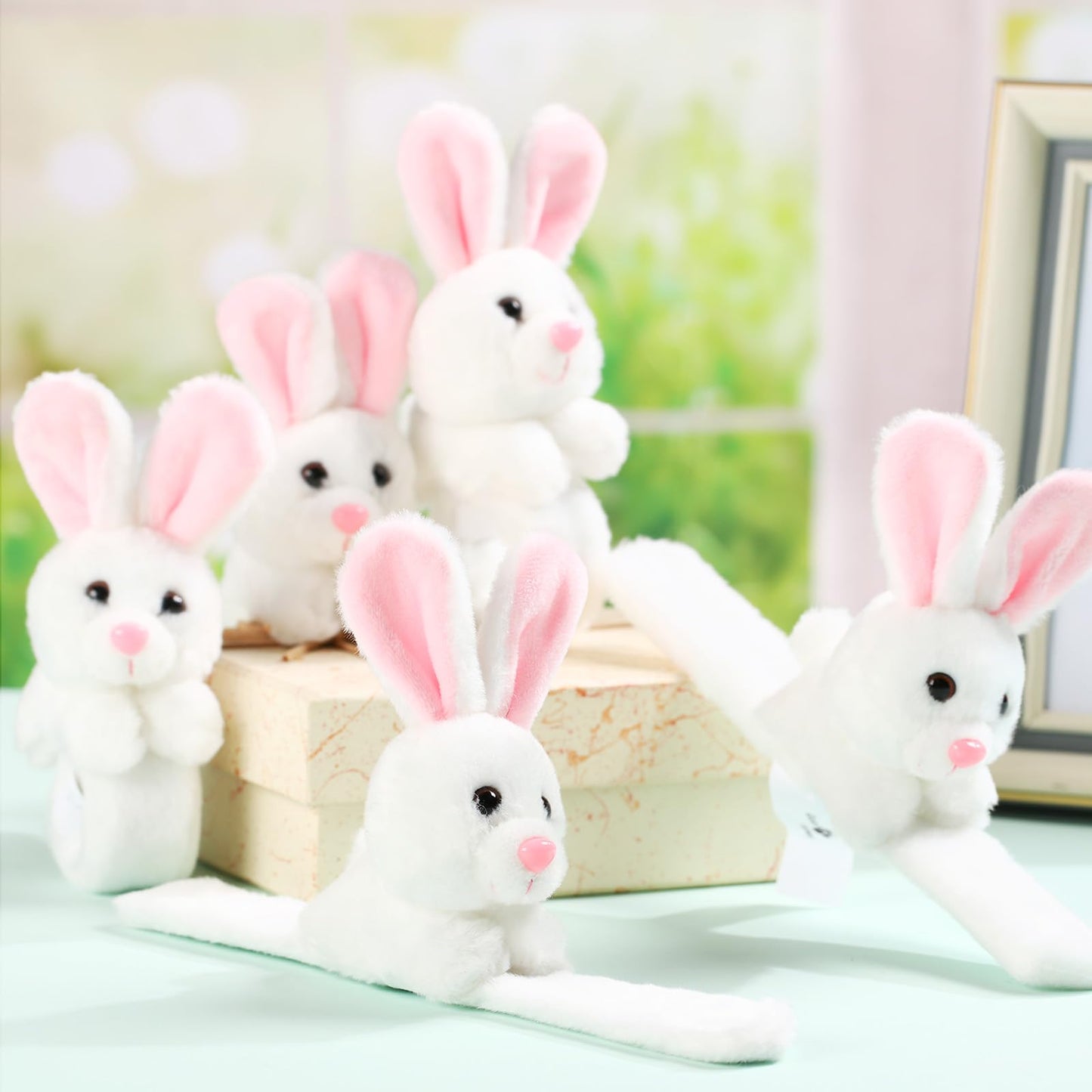 Lenwen 8 Pcs Rabbit Stuffed Animals Slap Bracelets For Kids Plush Animal Cute Wrist Slap Bands For Birthday Party Favors Boys Gi