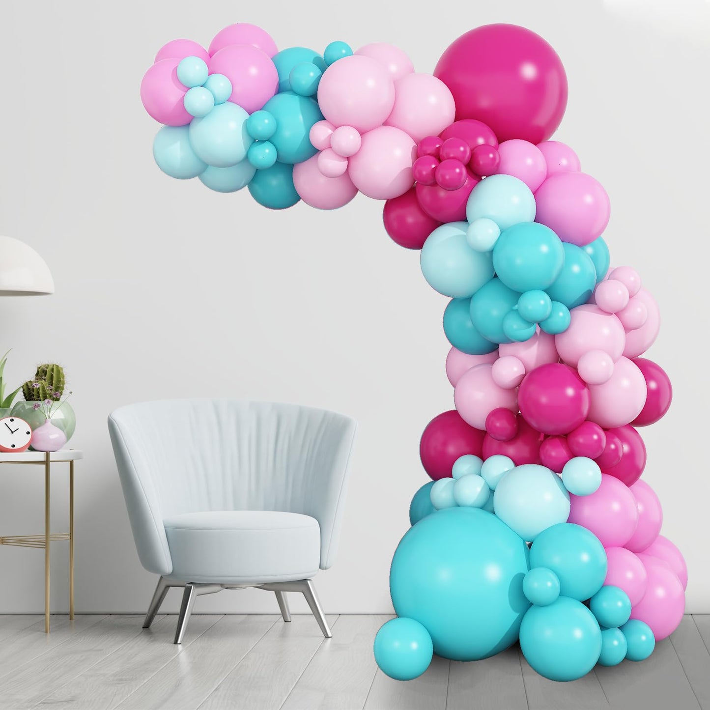 Hot Pink And Teal Blue Balloon Arch Garland Kit, Rose Red Teal Blue Pastel Pink Turquoise Latex Balloon For Birthday Baby Shower