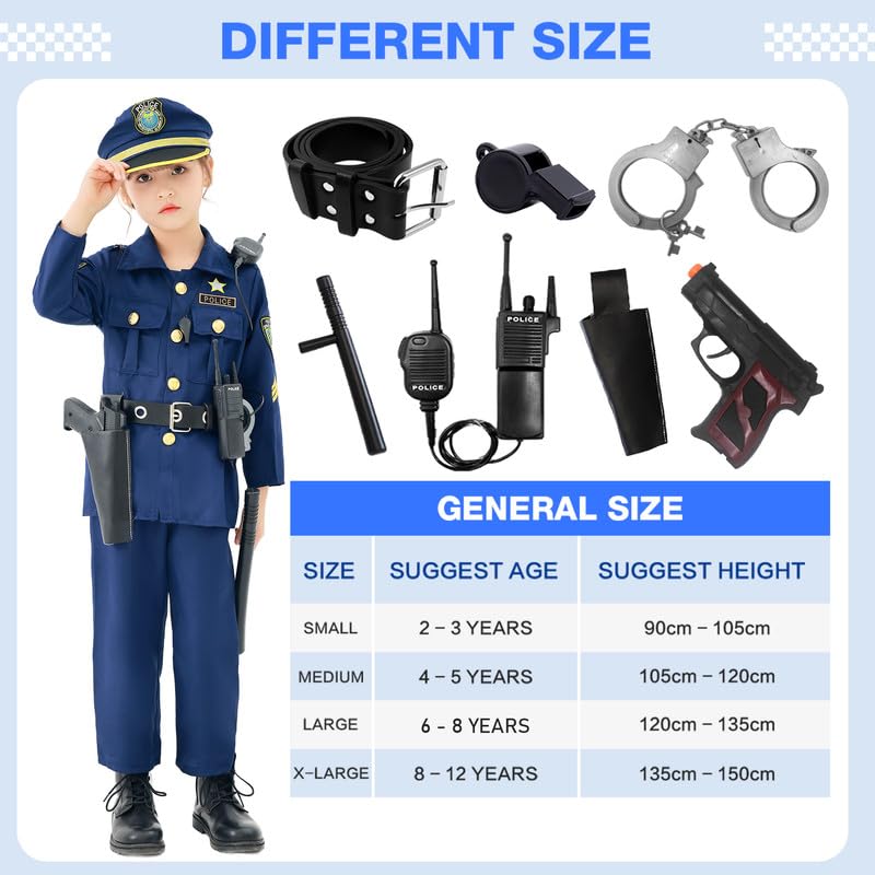 Udekit Police Cosutme For Kids, Police Officer Costume Uniform Set With Accessories For Kids Boys Girls Halloween Cosplay Party