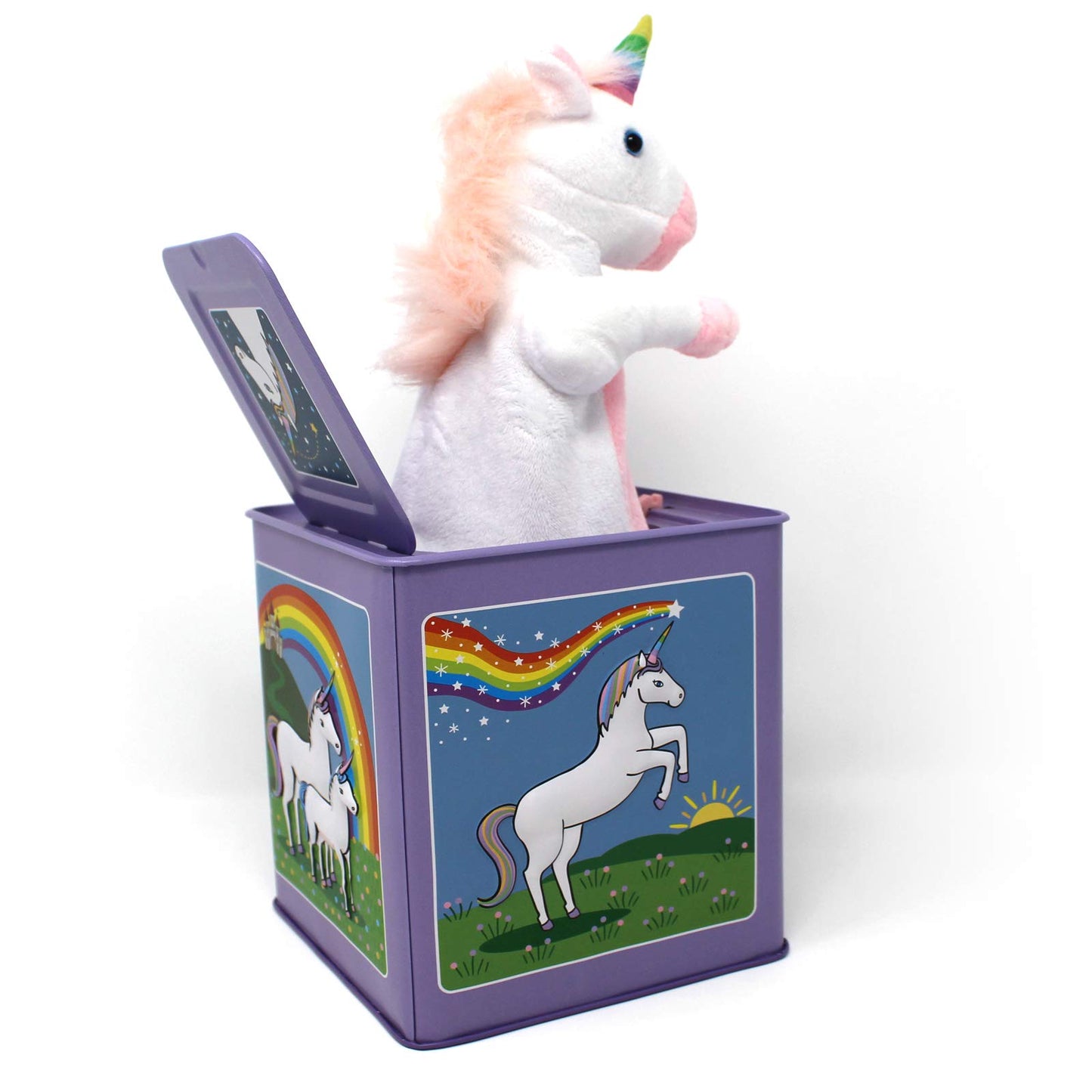 Jack Rabbit Creations Unicorn Jack in The Box Toy - Tin, Blue/Pink, 1 EA, Model B07HY9LRNZ