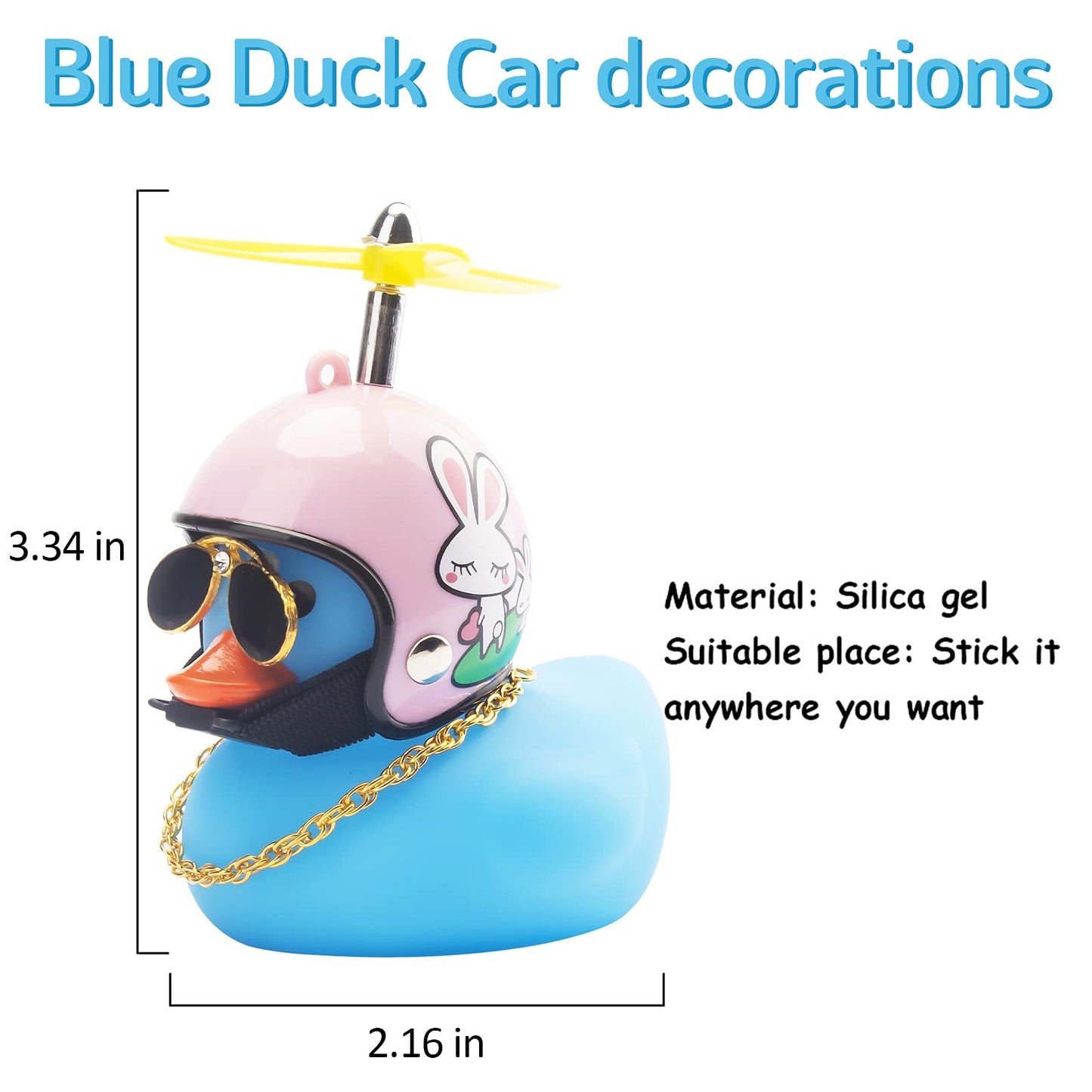Wonuu Rubber Duck Toy Car Decoration - Blue Duck Car Dashboard Decoration With Cool Glasses And Propeller Helmet