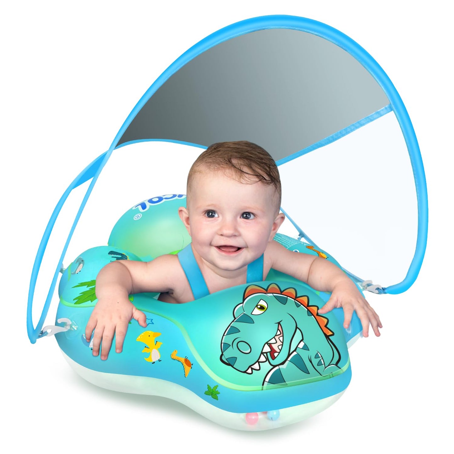 Laycol Baby Swimming Float Inflatable Baby Pool Float Ring With Sun Protection Canopy,Add Tail No Flip Over For Age Of 3-36 Months (Dinosaur, S)