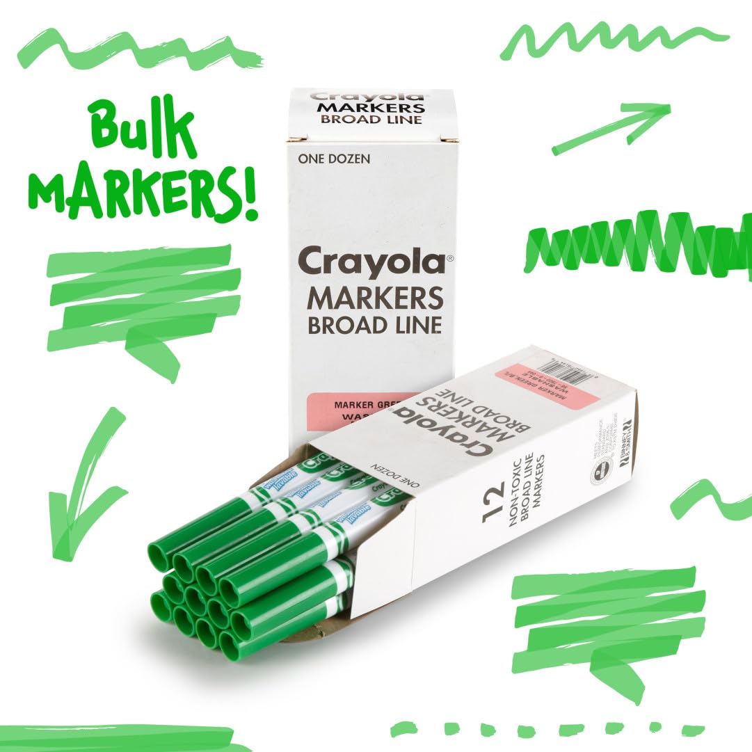 Crayola Washable Markers - Green (12Ct), Kids Broad Line Markers, Bulk Markers For Classrooms & Teachers