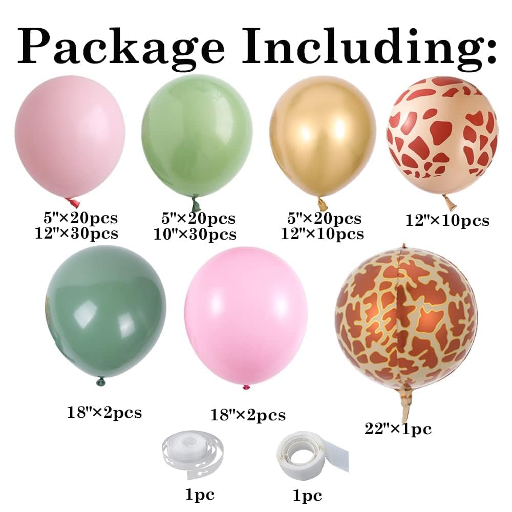 Pink Jungle Safari Balloon Garland Arch Kit 145Pcs Sage Green And Pink Giraffe Animal Print Balloons For Woodland Girls Baby Sho