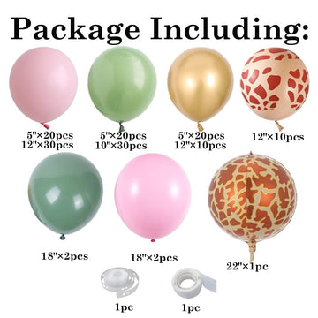 Pink Jungle Safari Balloon Garland Arch Kit 145Pcs Sage Green And Pink Giraffe Animal Print Balloons For Woodland Girls Baby Sho