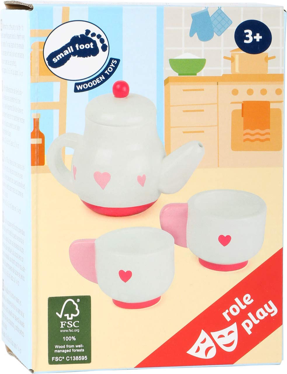 Small Foot Wooden Toys Tea Time Playset Includes Tea Pot With A Removable Lid And Two Tea Cups For Play Kitchens Designed For Ch
