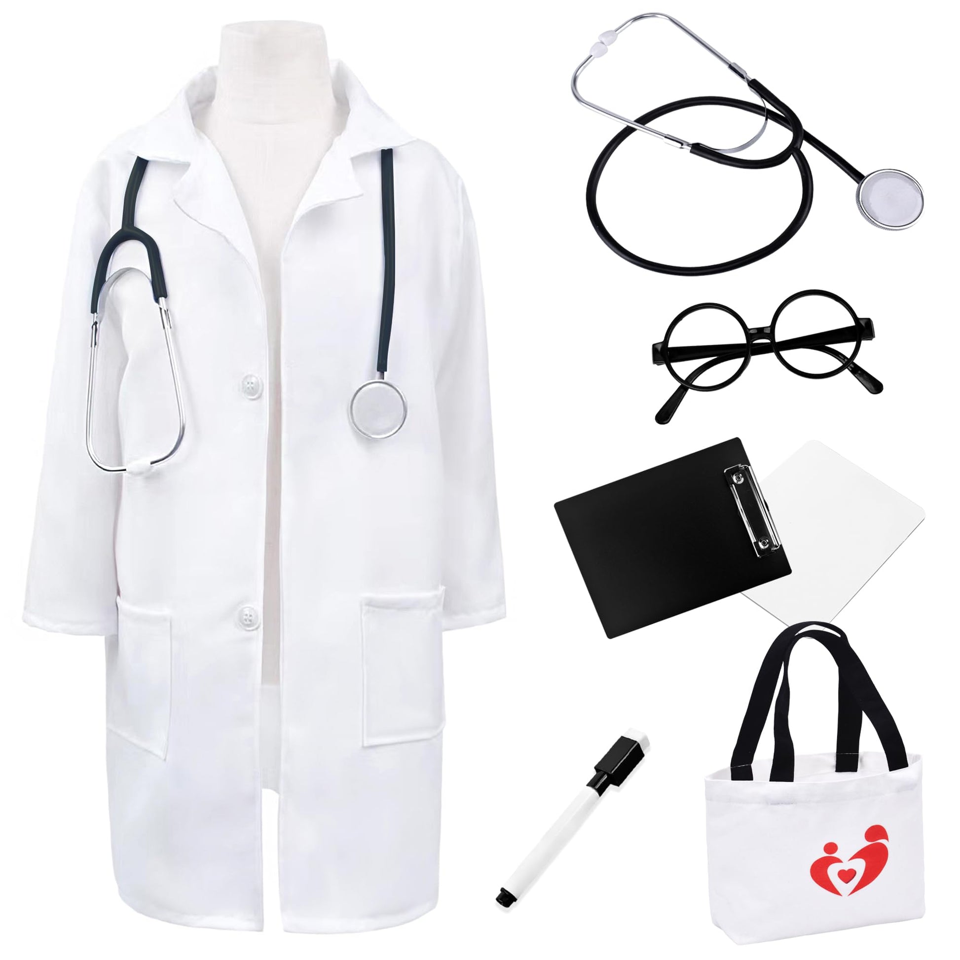 Zzihan Doctor Costume For Kids Nurse Costume White Lab Coat Scientist Veterinarian Costume Doctor Accessories Stethoscope Nursin
