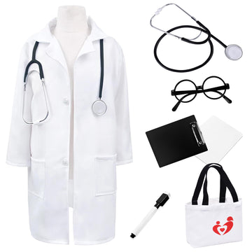 Zzihan Doctor Costume For Kids Nurse Costume White Lab Coat Scientist Veterinarian Costume Doctor Accessories Stethoscope Nursin